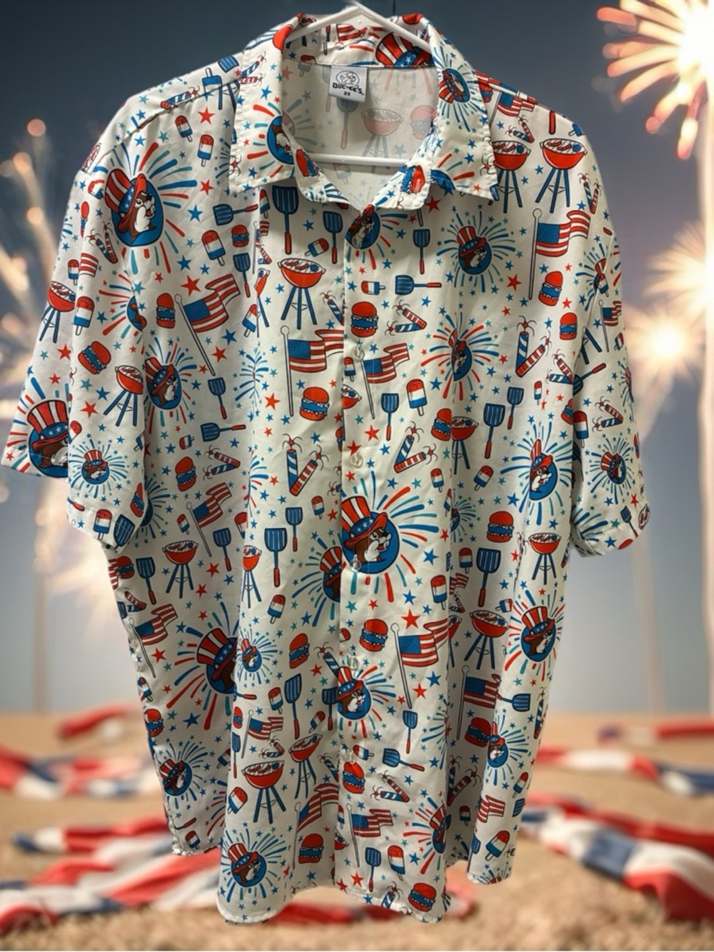 BuCEES Men's Short-Sleeve Button-Down Shirt - Patriotic Red, Blue & White